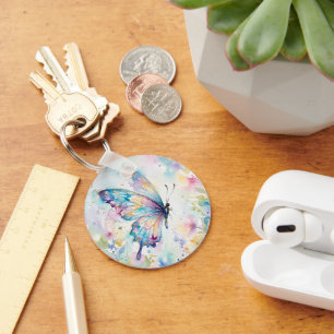 Colourful Watercolor Butterfly Floral Key Ring