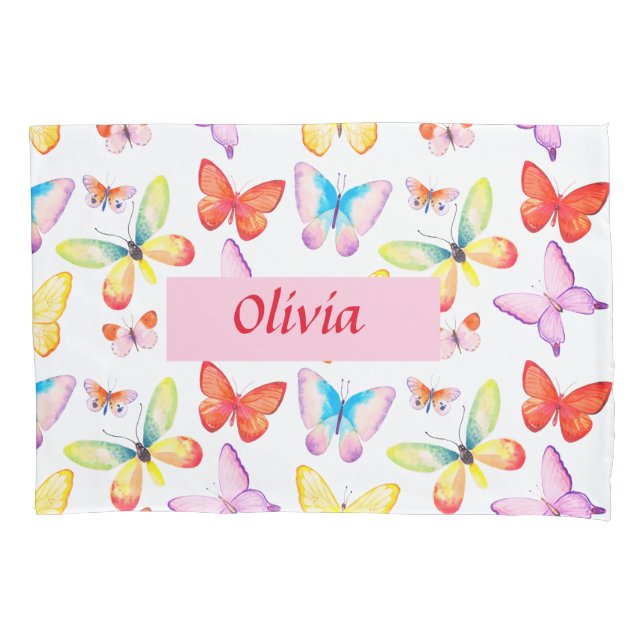 Colourful Watercolor Butterfly Personalised Pillowcase (Front)