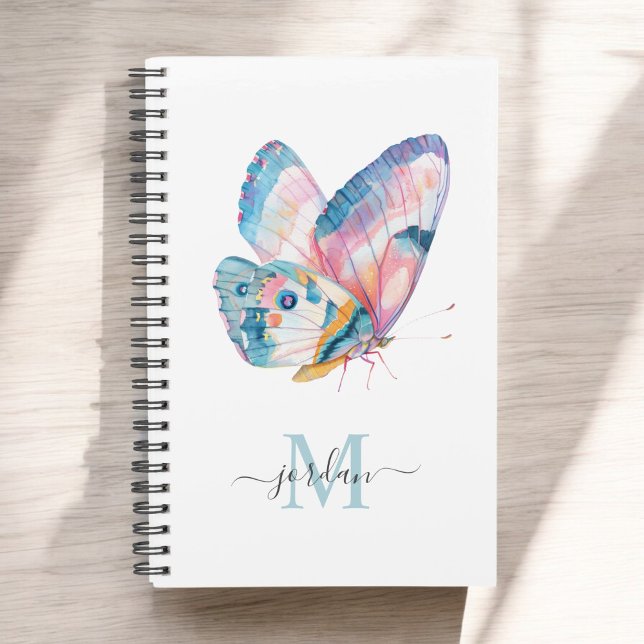 Colourful Watercolor Butterfly with Monogram Planner (Personalize with your name and monogram initial.)