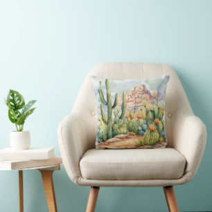 Colourful Watercolor Cactus Scenery Cushion