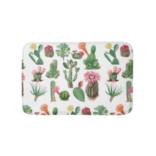 Colourful Watercolor Cactus & Succulents Flowers Bath Mat