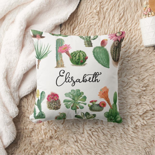 Colourful Watercolor Cactus & Succulents Flowers Cushion (Blanket)