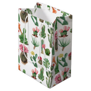 Colourful Watercolor Cactus & Succulents Flowers Medium Gift Bag