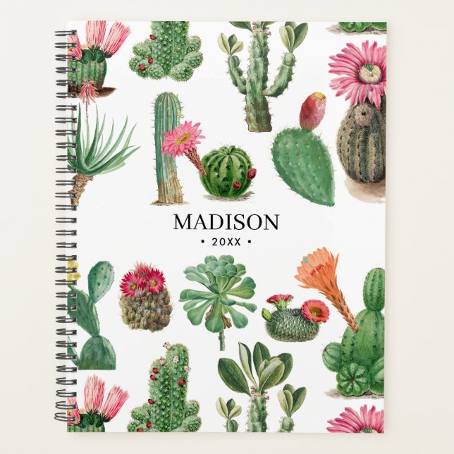 Colourful Watercolor Cactus & Succulents Flowers Planner (Front)