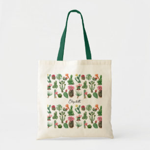 Colourful Watercolor Cactus & Succulents Flowers Tote Bag