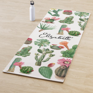 Colourful Watercolor Cactus & Succulents Flowers Yoga Mat