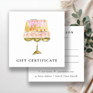 Colourful Watercolor Cake Bakery Gift Certifate  Square Business Card