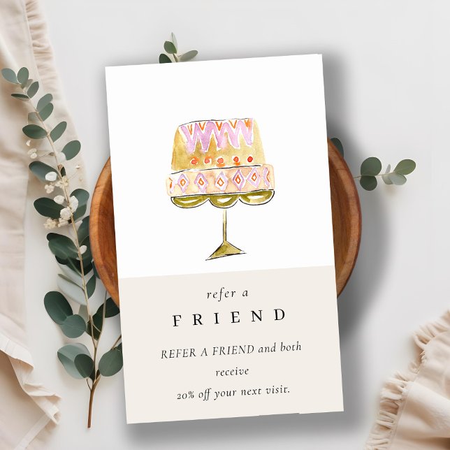 Colourful Watercolor Cake Bakery Refer a Friend Business Card (Creator Uploaded)