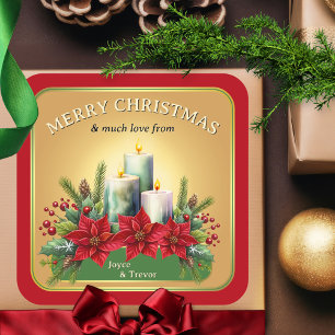 Colourful Watercolor Candles Poinsettia Christmas  Square Sticker