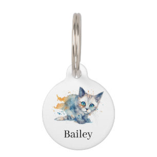 Colourful Watercolor Cat Splatter Art Pet Tag