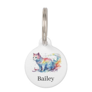 Colourful Watercolor Cat Splatter Art Pet Tag
