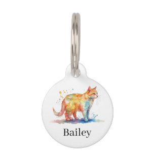 Colourful Watercolor Cat Splatter Art Pet Tag
