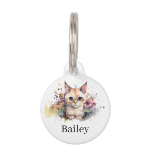 Colourful Watercolor Cat Splatter Art Pet Tag