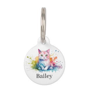 Colourful Watercolor Cat Splatter Art Pet Tag