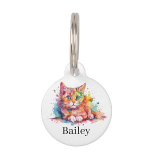 Colourful Watercolor Cat Splatter Art Pet Tag