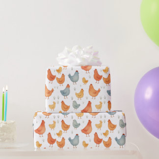 Colourful Watercolor Chicken Farmhouse Whimsy Wrapping Paper