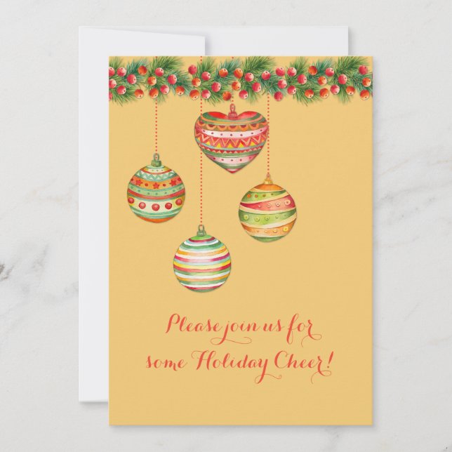 Colourful Watercolor Christmas Balls Party Invite (Front)