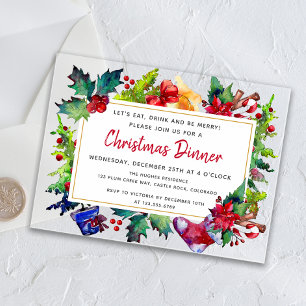 Colourful Watercolor Christmas Dinner Party Acrylic Invitations