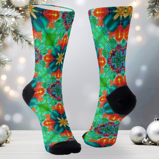 Colourful Watercolor Christmas Pattern Socks