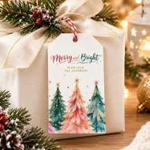 Colourful Watercolor Christmas Tree Merry & Bright