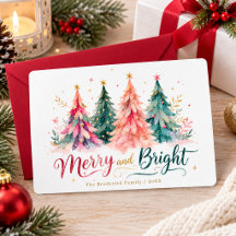 Colourful Watercolor Christmas Tree Merry & Bright