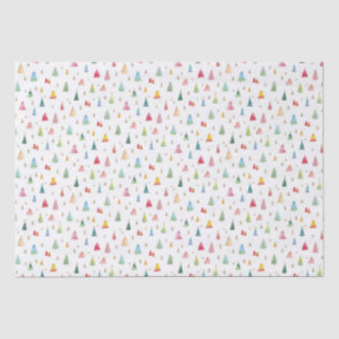 Colourful Watercolor Christmas Trees Holiday Tissue Paper