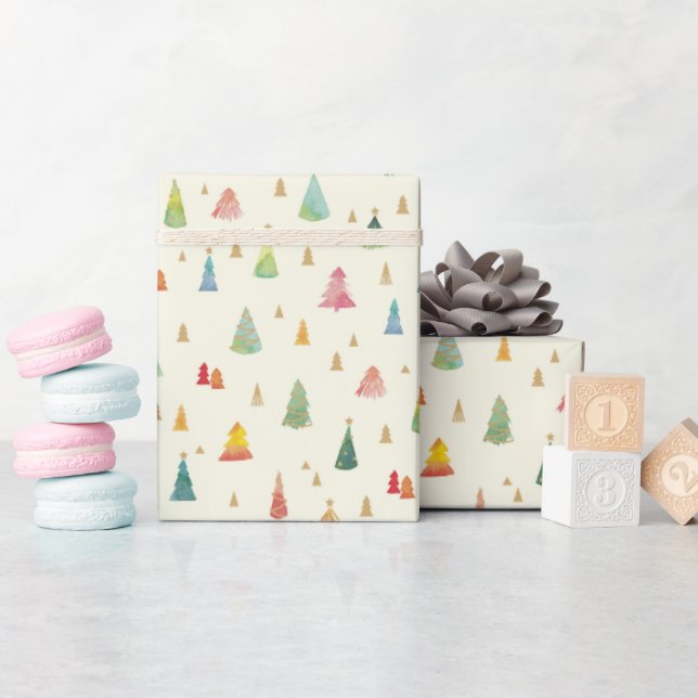 Colourful Watercolor Christmas Trees Holiday Wrapping Paper (Baby Shower)