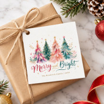 Colourful Watercolor Christmas Trees Merry & Brigh