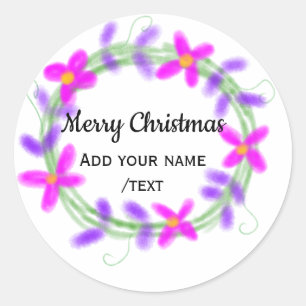 Colourful watercolor Christmas wreath garland add  Classic Round Sticker
