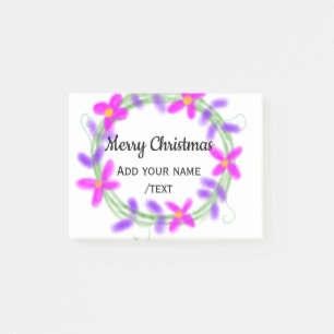 Colourful watercolor Christmas wreath garland add Post-it Notes