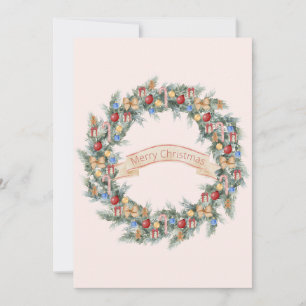 Colourful Watercolor Christmas Wreath Holiday Card