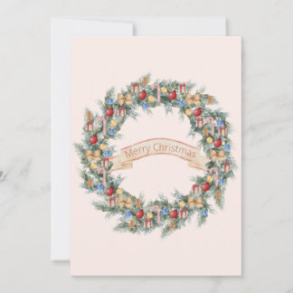 Colourful Watercolor Christmas Wreath Holiday Card