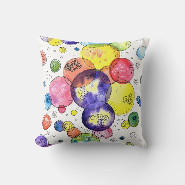 Colourful Watercolor Circles Abstract Cushion (Front)
