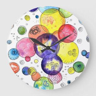 Colourful Watercolor Circles Abstract Large Clock