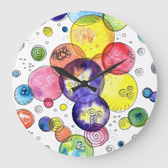 Colourful Watercolor Circles Abstract Large Clock (Front)