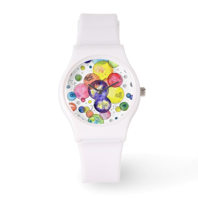 Colourful Watercolor Circles Abstract Watch (Front)