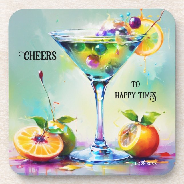 Colourful Watercolor Cocktail Bar Coaster (Front)