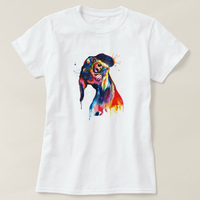 Colourful Watercolor Dachshund T-Shirt (Design Front)