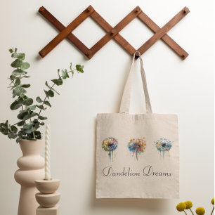 colourful watercolor dandelions, customisable tote bag
