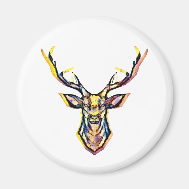 Colourful Watercolor Deer Head Art  Magnet (Front)