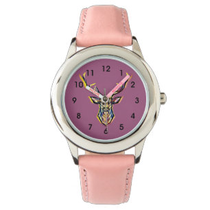 Colourful Watercolor Deer Head Art Watch