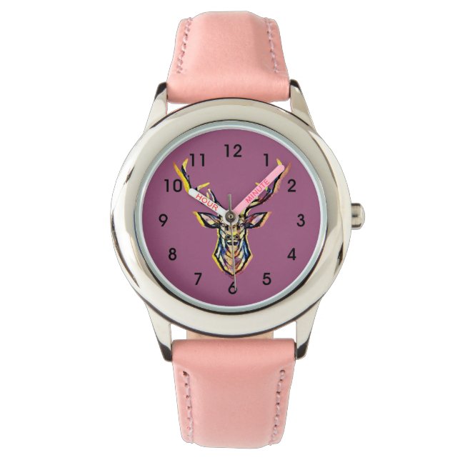 Colourful Watercolor Deer Head Art  Watch (Front)