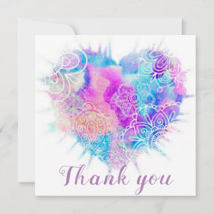 Colourful Watercolor Doodle Heart Thank You Card