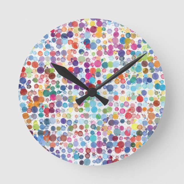 Colourful Watercolor Dot Pattern Round Clock (Front)
