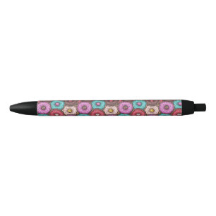 Colourful Watercolor Doughnuts with Sprinkles Patt Black Ink Pen