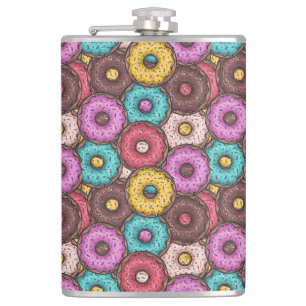 Colourful Watercolor Doughnuts with Sprinkles Patt Hip Flask