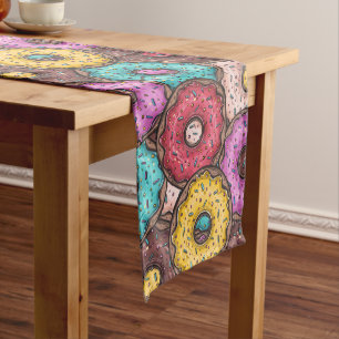 Colourful Watercolor Doughnuts with Sprinkles Patt Medium Table Runner