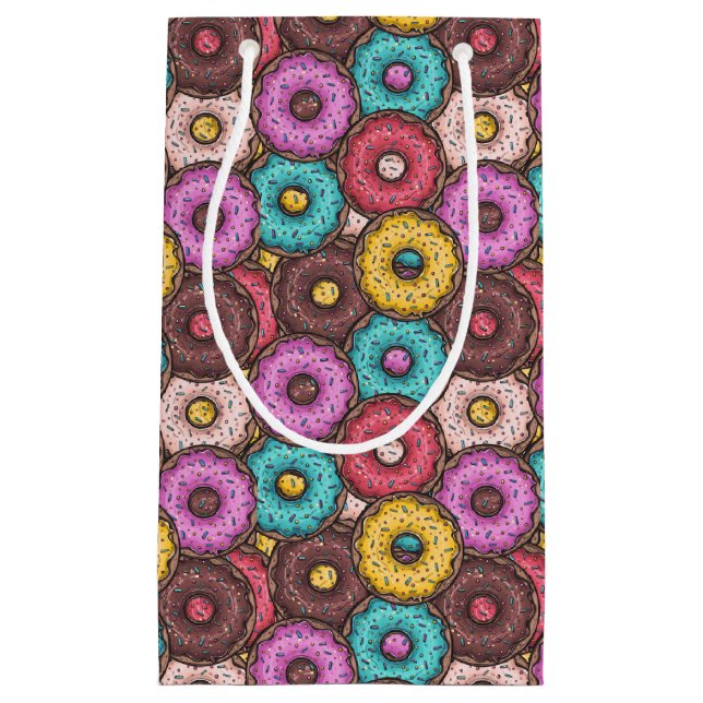 Colourful Watercolor Doughnuts with Sprinkles Patt Small Gift Bag (Front)