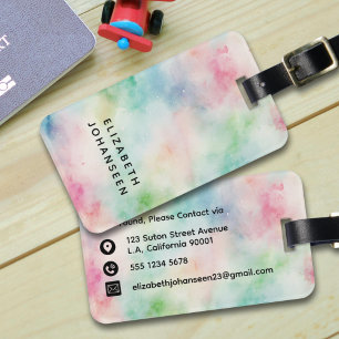 Colourful Watercolor Dusty & Black Typography Name Luggage Tag