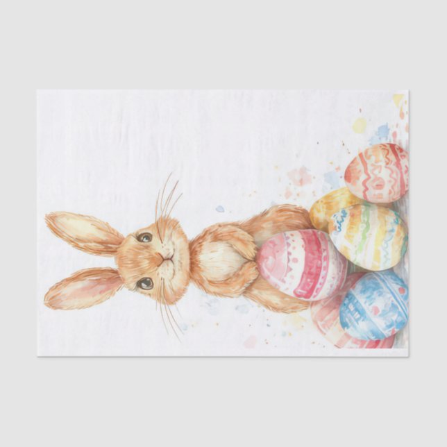 Colourful watercolor Easter Bunny and Eggs Tissue Paper (Front)